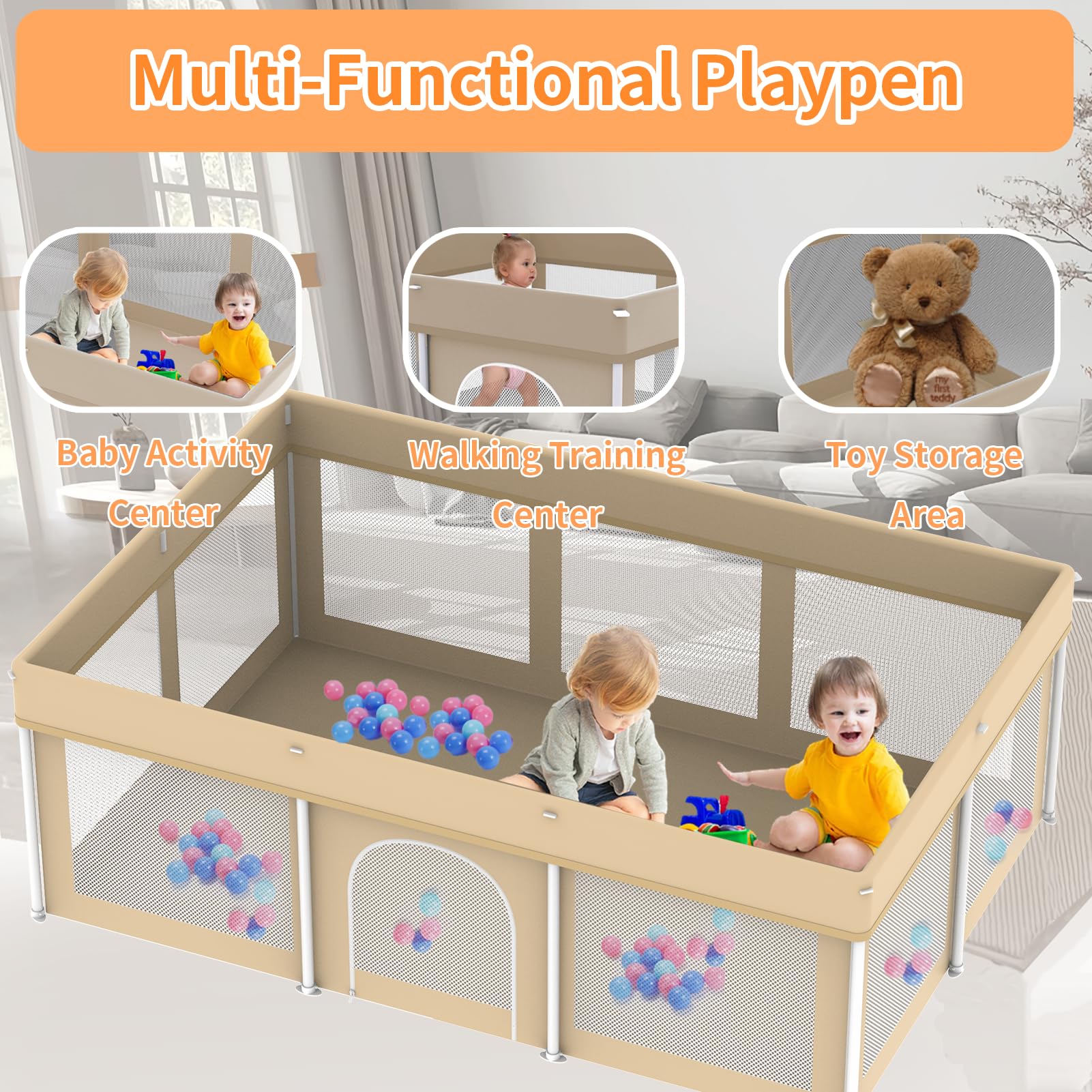 Ptcide baby play area with tear-resistant Oxford fabric ensures durability