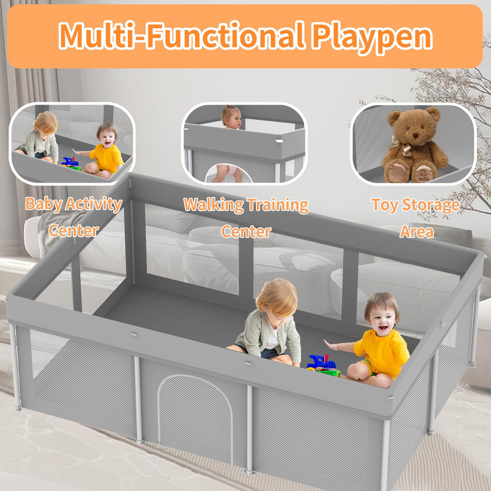Ptcide foldable playpen with travel bag for easy transport in gray.