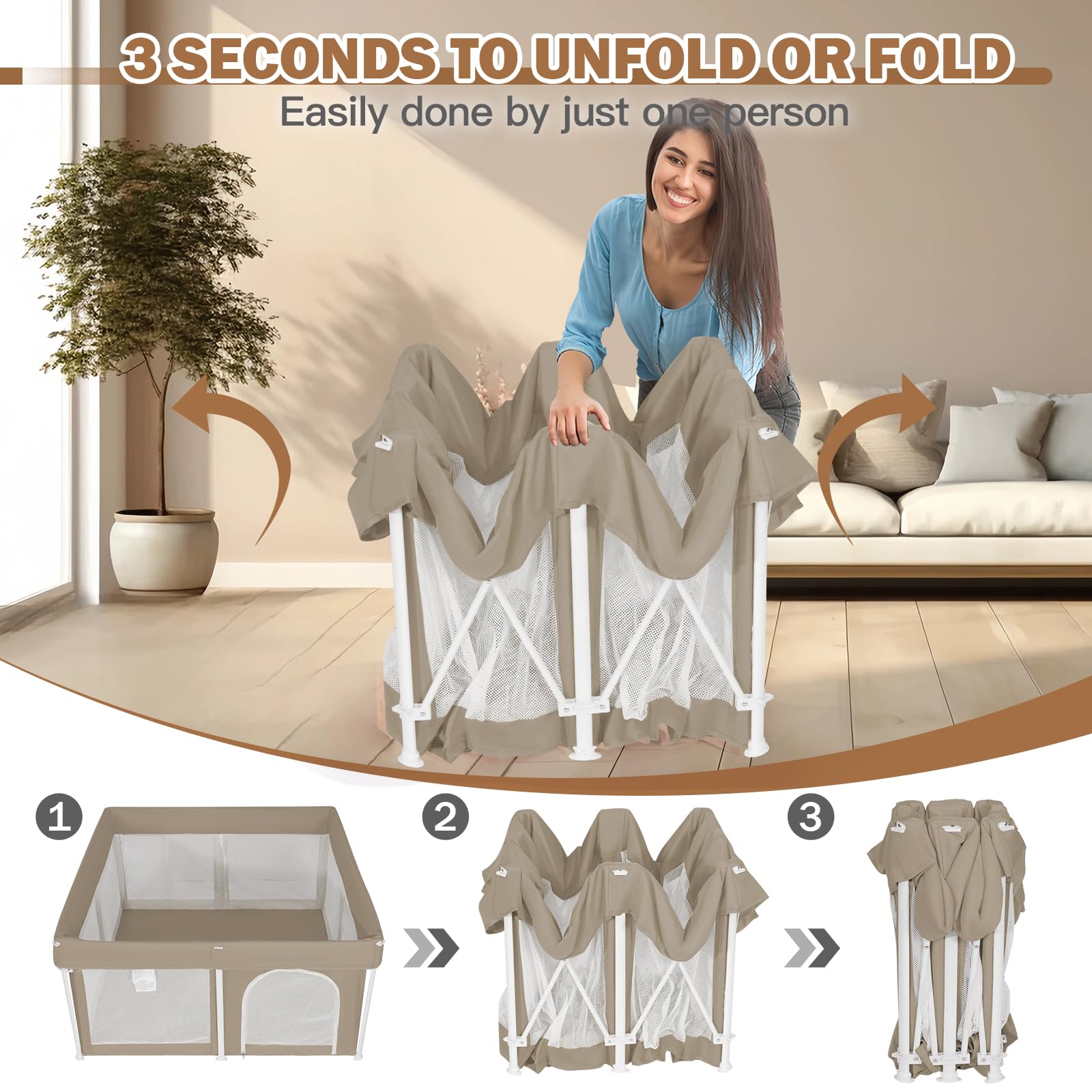 Ptcide foldable playpen with travel bag; convenient for outdoor trips