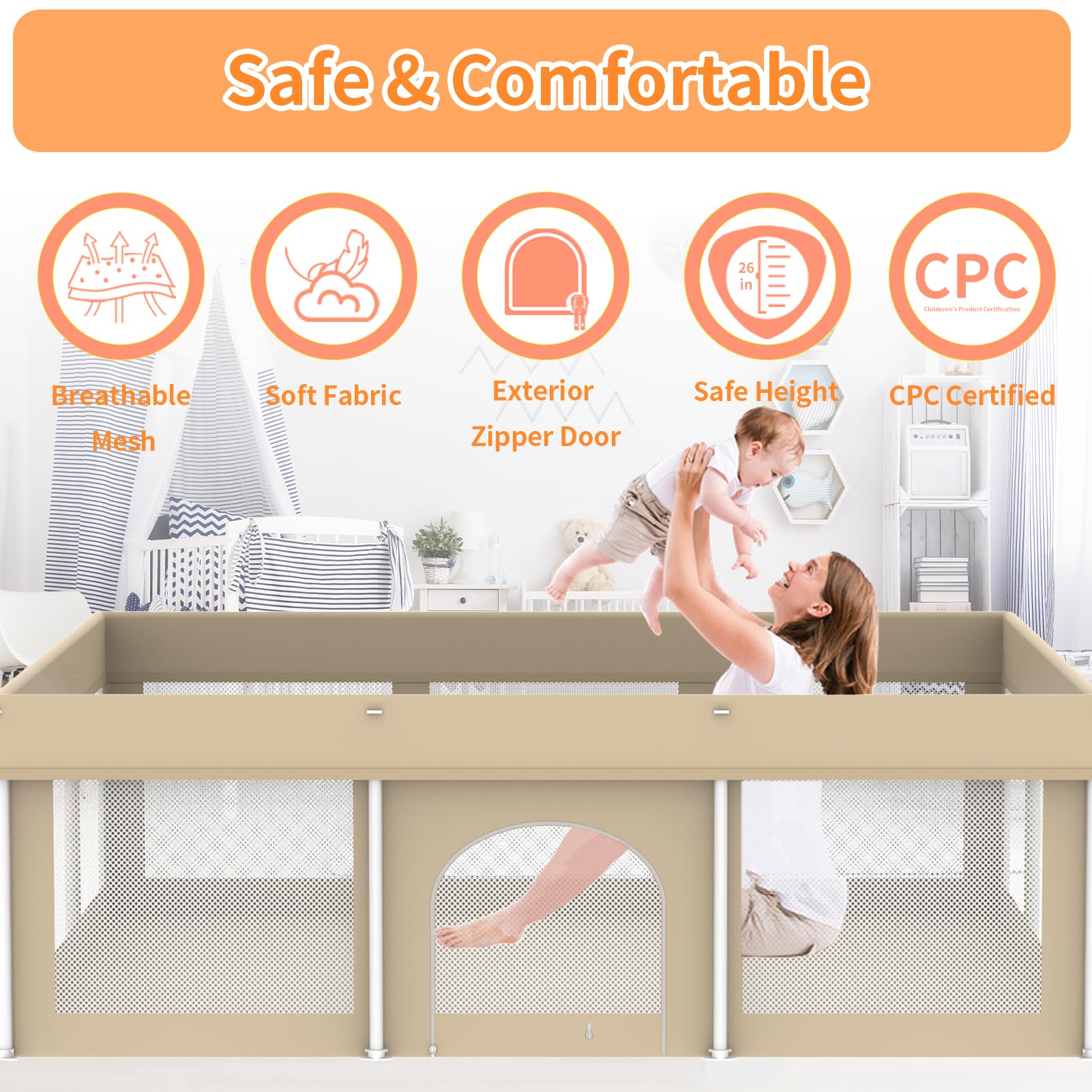 Ptcide playpen fabric cover removable and machine washable for easy cleaning