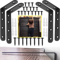 PTKSZGT Furniture Anchors four-pack with black brackets improves dresser stability.
