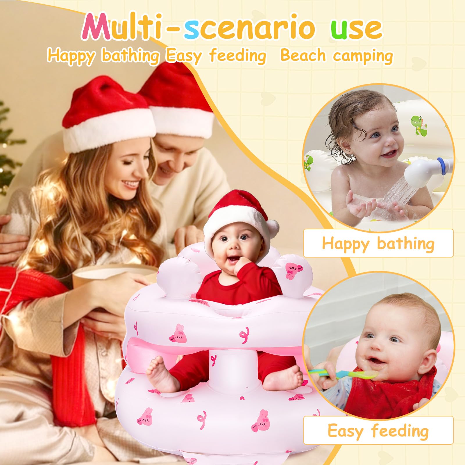 ptlruzk inflatable baby seat pink bunny beach-outdoors portable seating for travel.