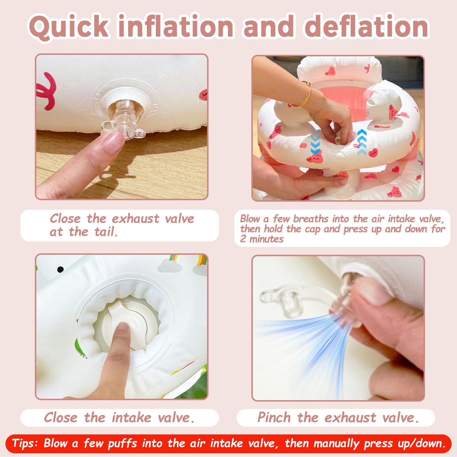 ptlruzk inflatable baby seat pink bunny cpc-certified-bpa-free guarantees safe materials.