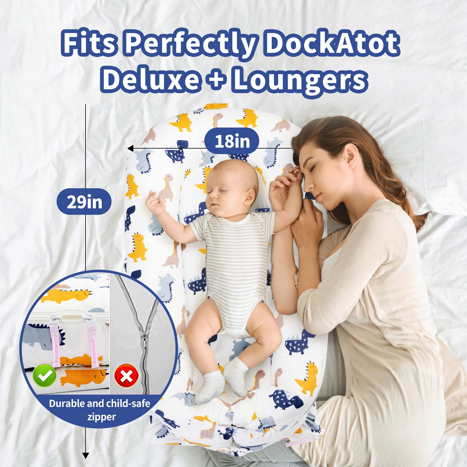 Pucmaoci baby lounger cover dino close-up stitching shows durable, non-fade fabric