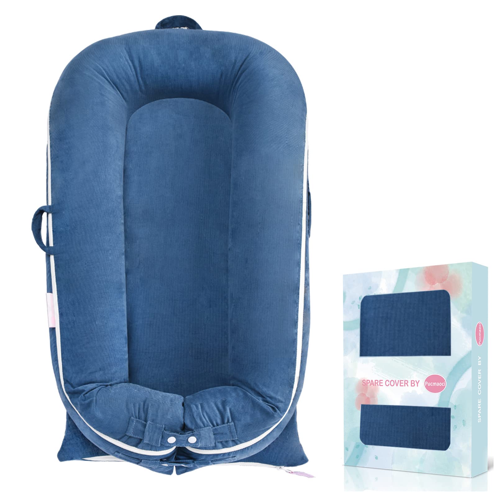 Pucmaoci corduroy baby lounger cover for DockATot Deluxe blue, gentle and breathable for newborn comfort.