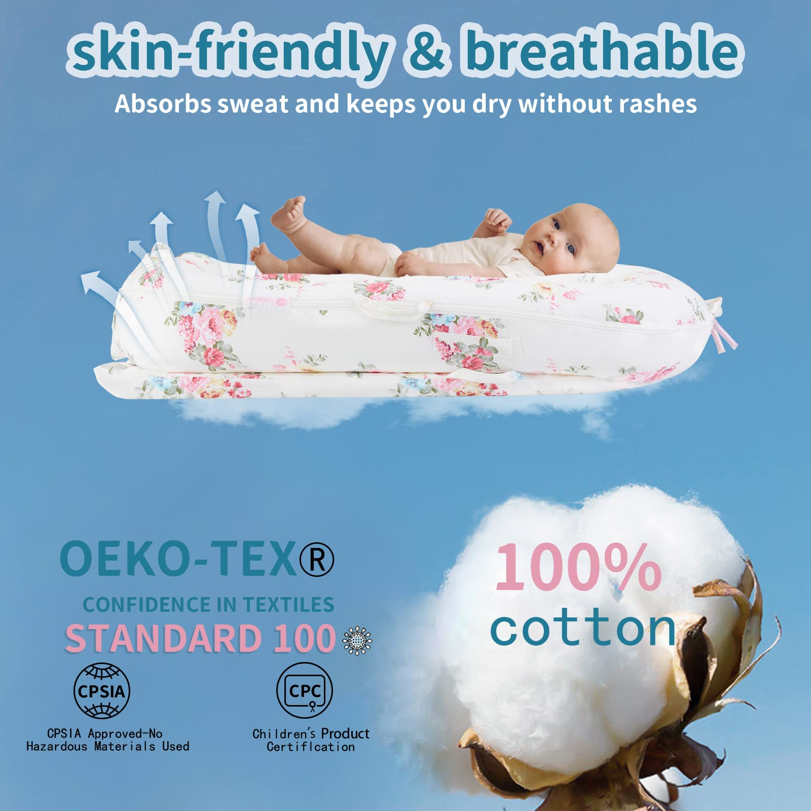 Pucmaoci cotton texture closeup highlighting breathable, soft fabric ideal for sensitive newborn skin.