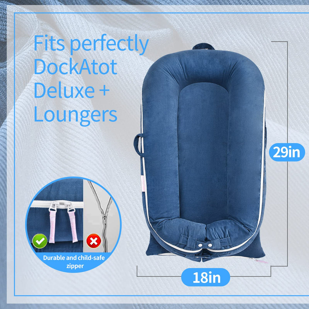Perfectly fitted DockATot Deluxe+ cover for snug, secure placement.