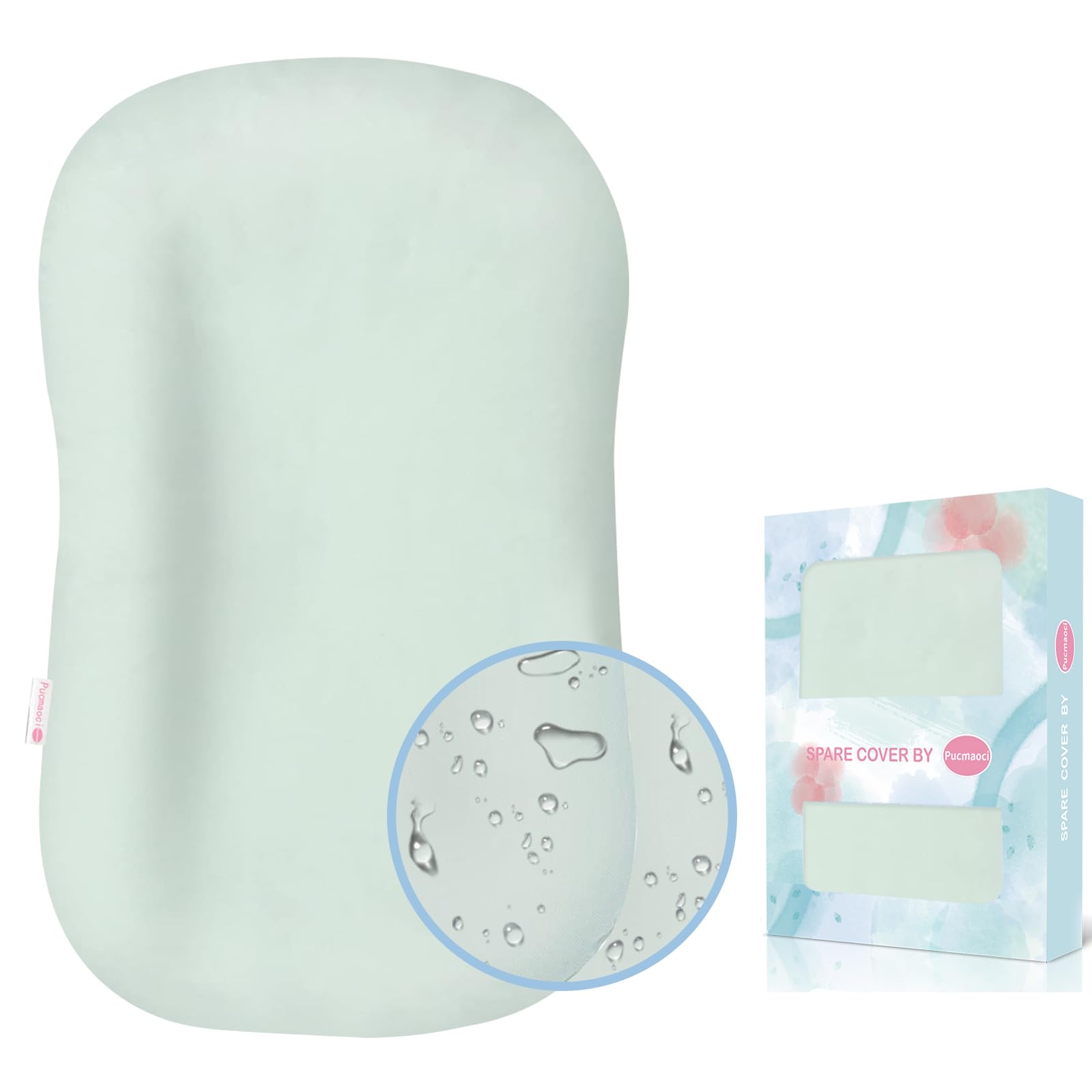 Pucmaoci organic waterproof baby lounger cover in green protects against spills on the Snuggle Me Lounger
