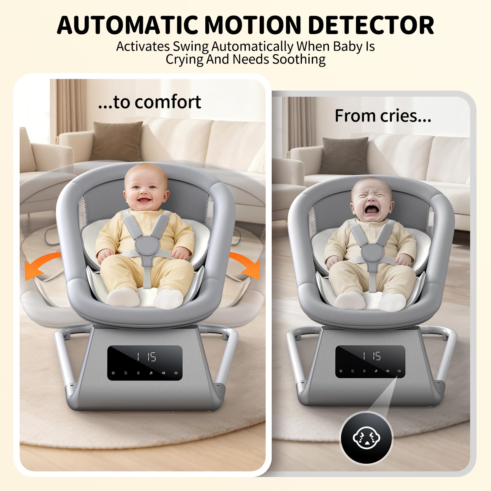Pudult Baby Swing 5 point harness ensures secure newborn seating
