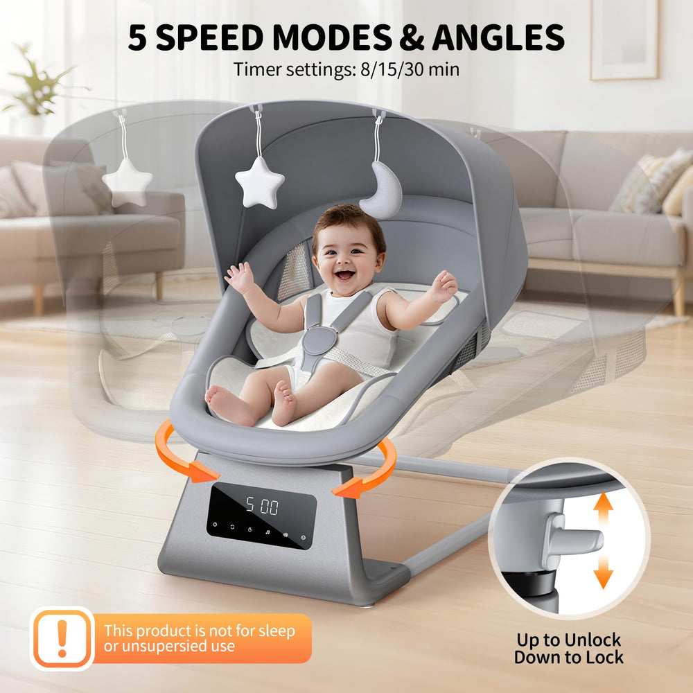 Pudult Baby Swing touchscreen control for quick lullaby and speed changes