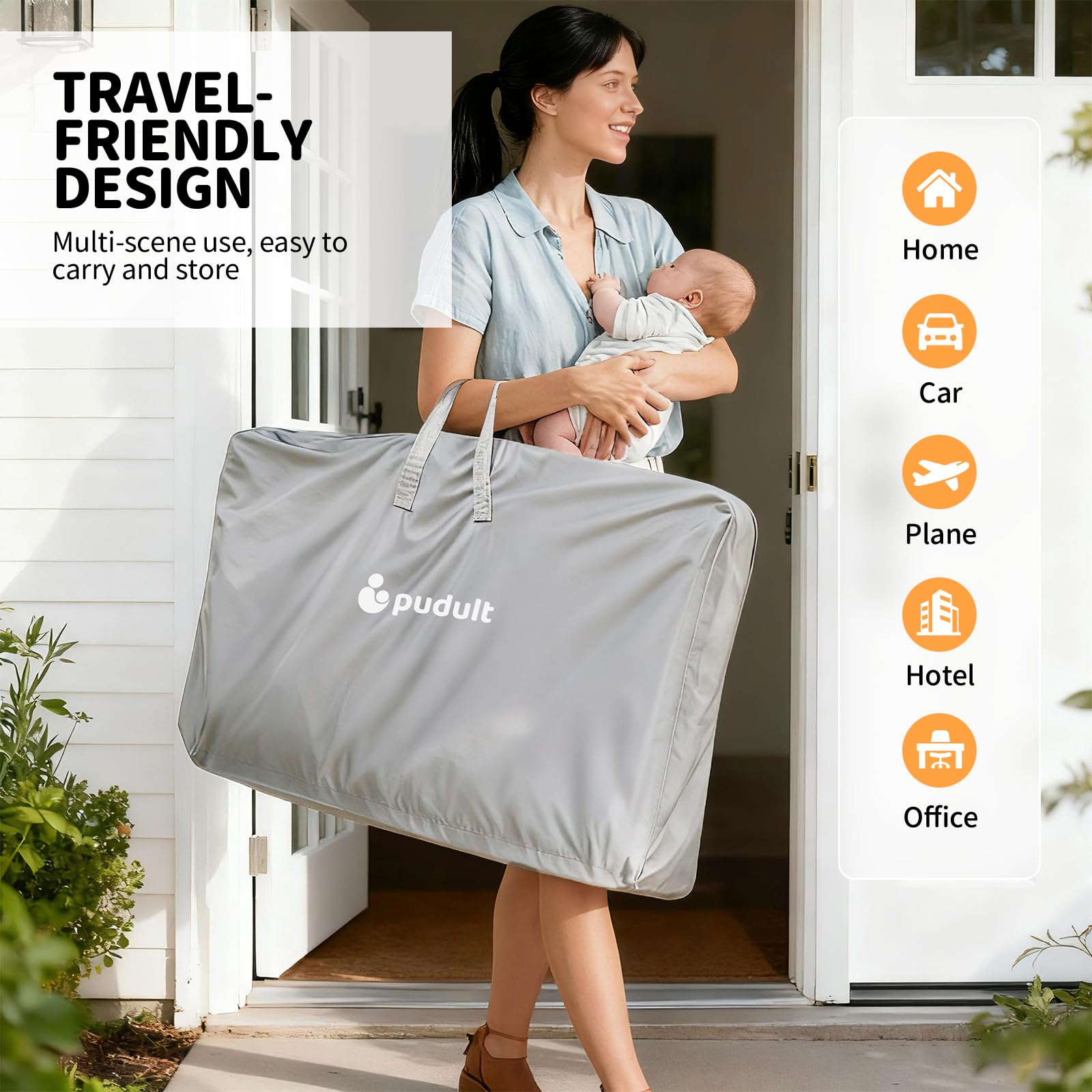 Pudult bassinet portable-design folds compactly for travel and storage.