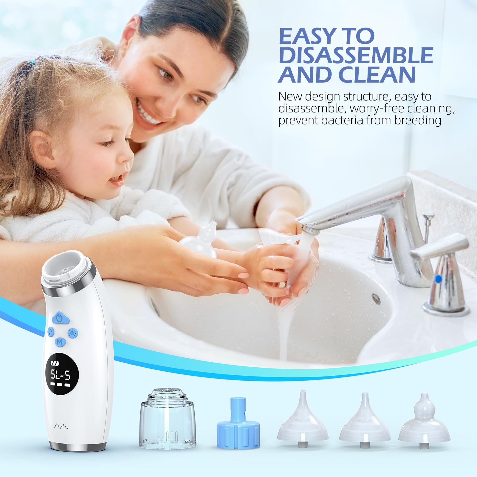 Pudult nasal aspirator BPA-free and latex-free materials emphasize safety.