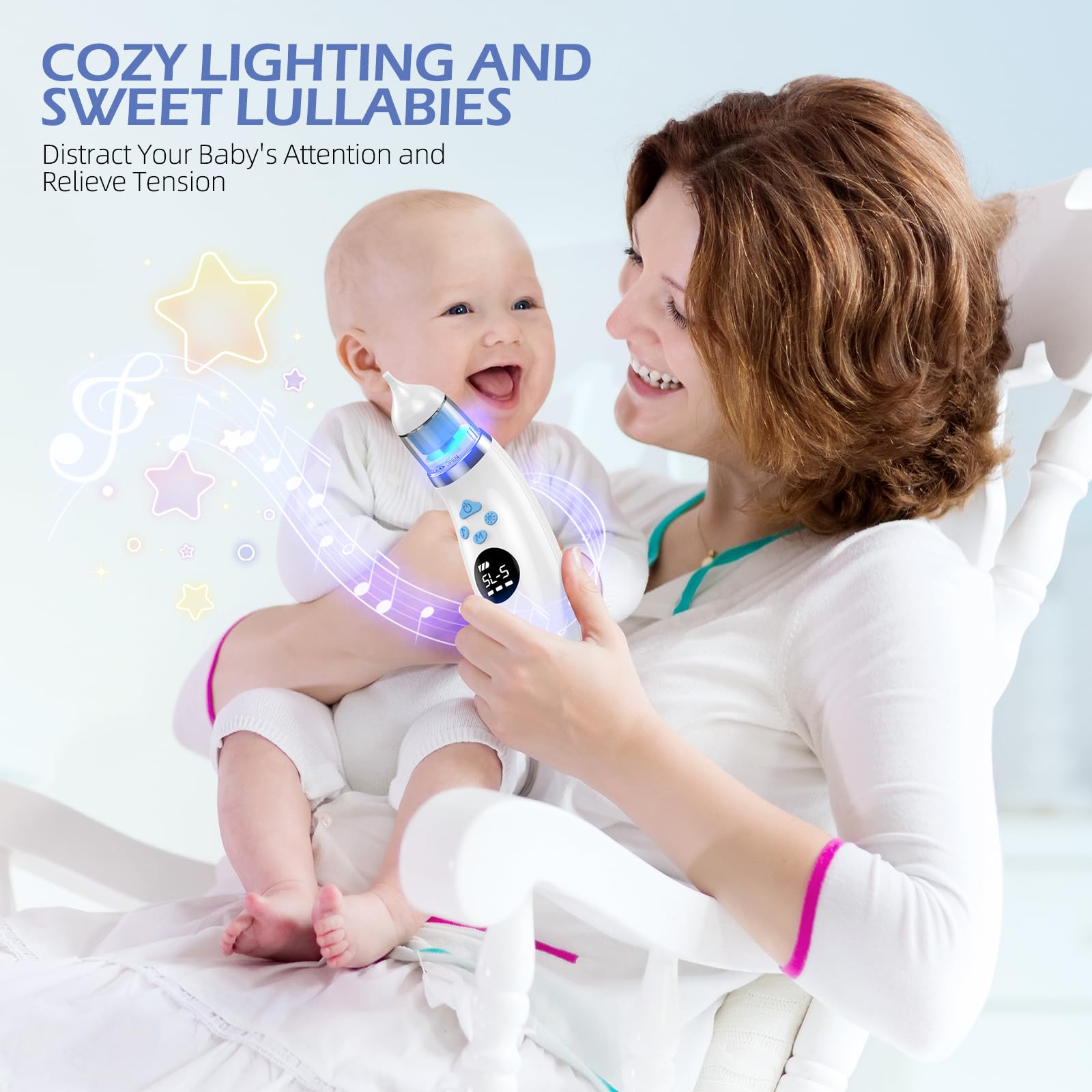 Pudult nasal aspirator with soft silicone tips for safe passages.