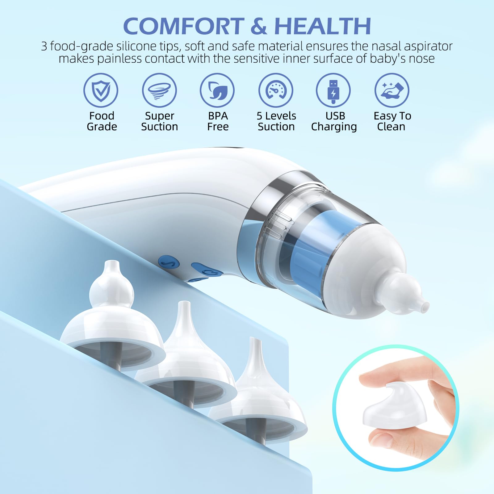 Pudult nasal aspirator travel-friendly compact design for on-the-go use.