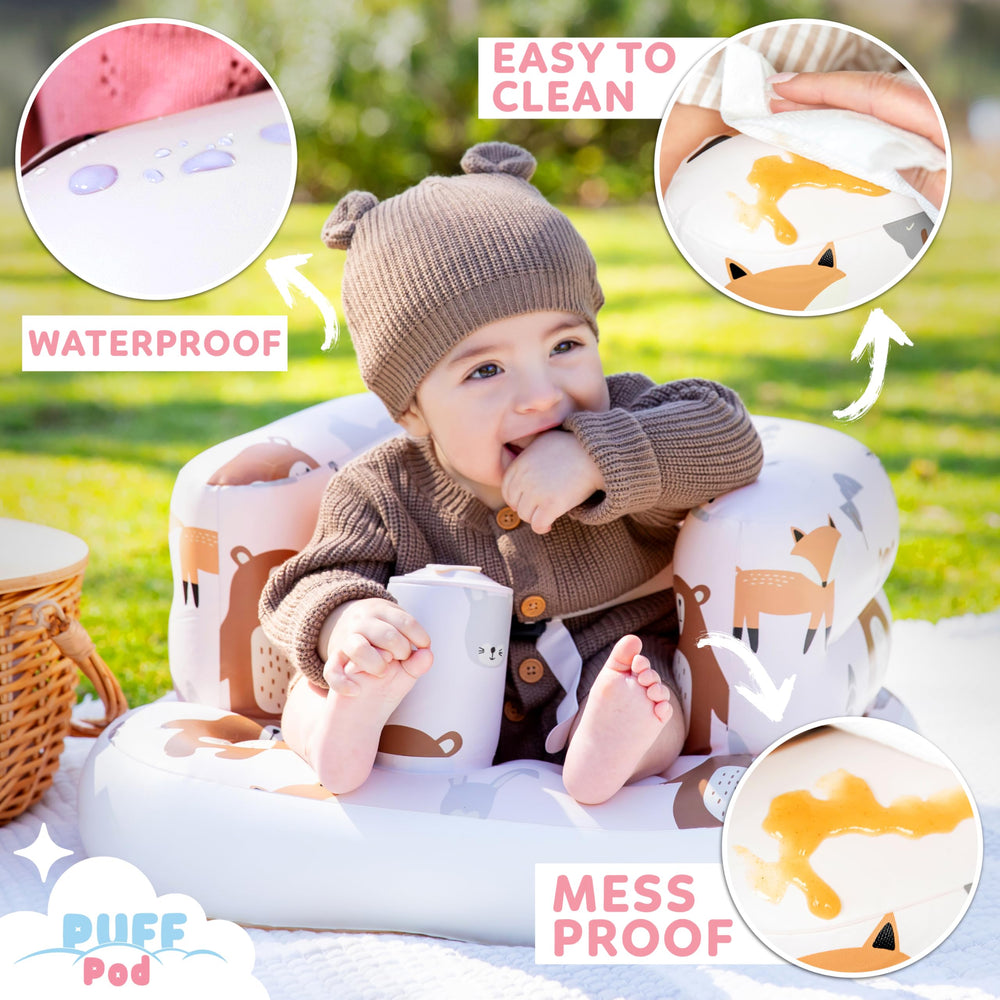 Puff Pod ergonomic back rest supports comfortable posture during use.