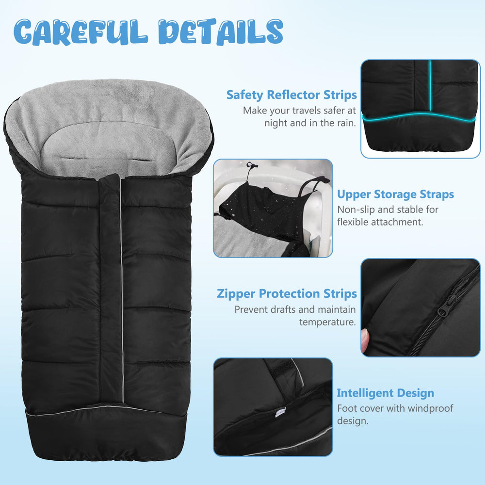 Pugwoy universal baby footmuff harness compatibility demonstrates secure, stroller-safe design.