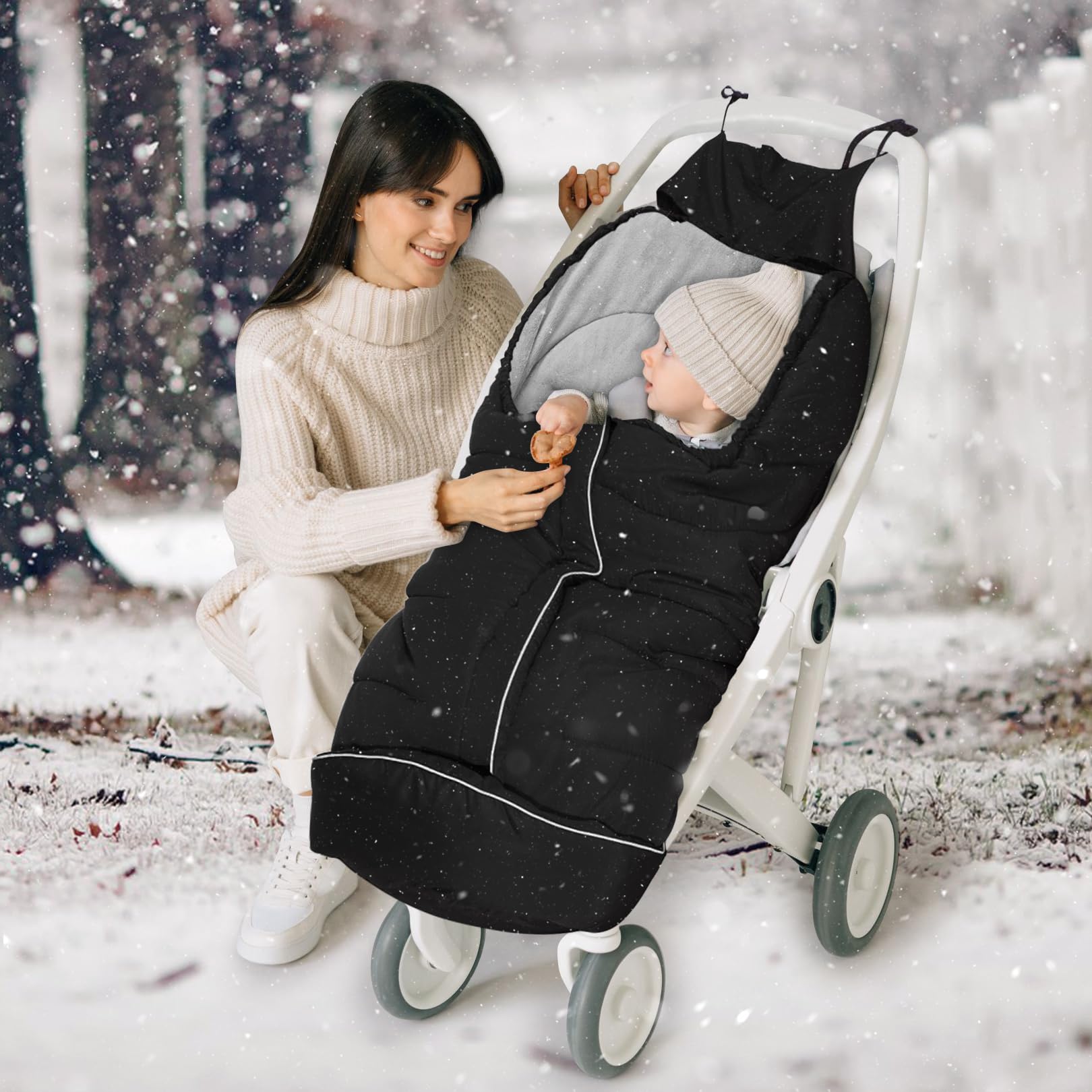 Pugwoy universal baby footmuff washable material enables easy care at 40°C.