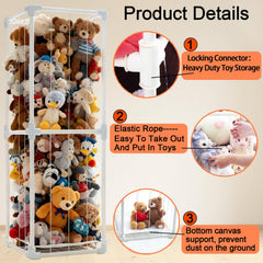 Puheca stuffed-animal-storage-tower in a kidroom showcasing vertical space saving.