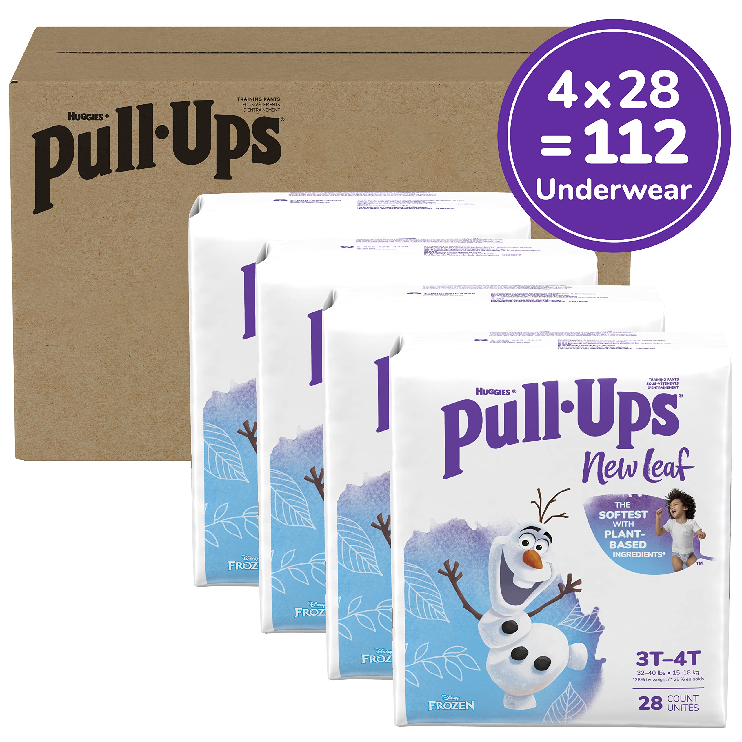 Pull-Ups New Leaf 3T-4T size info highlights breathable fit for comfortable days.
