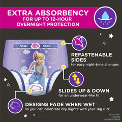 Pull-Ups nighttime pants underwear-like fit with soft stretchy sides for independence.