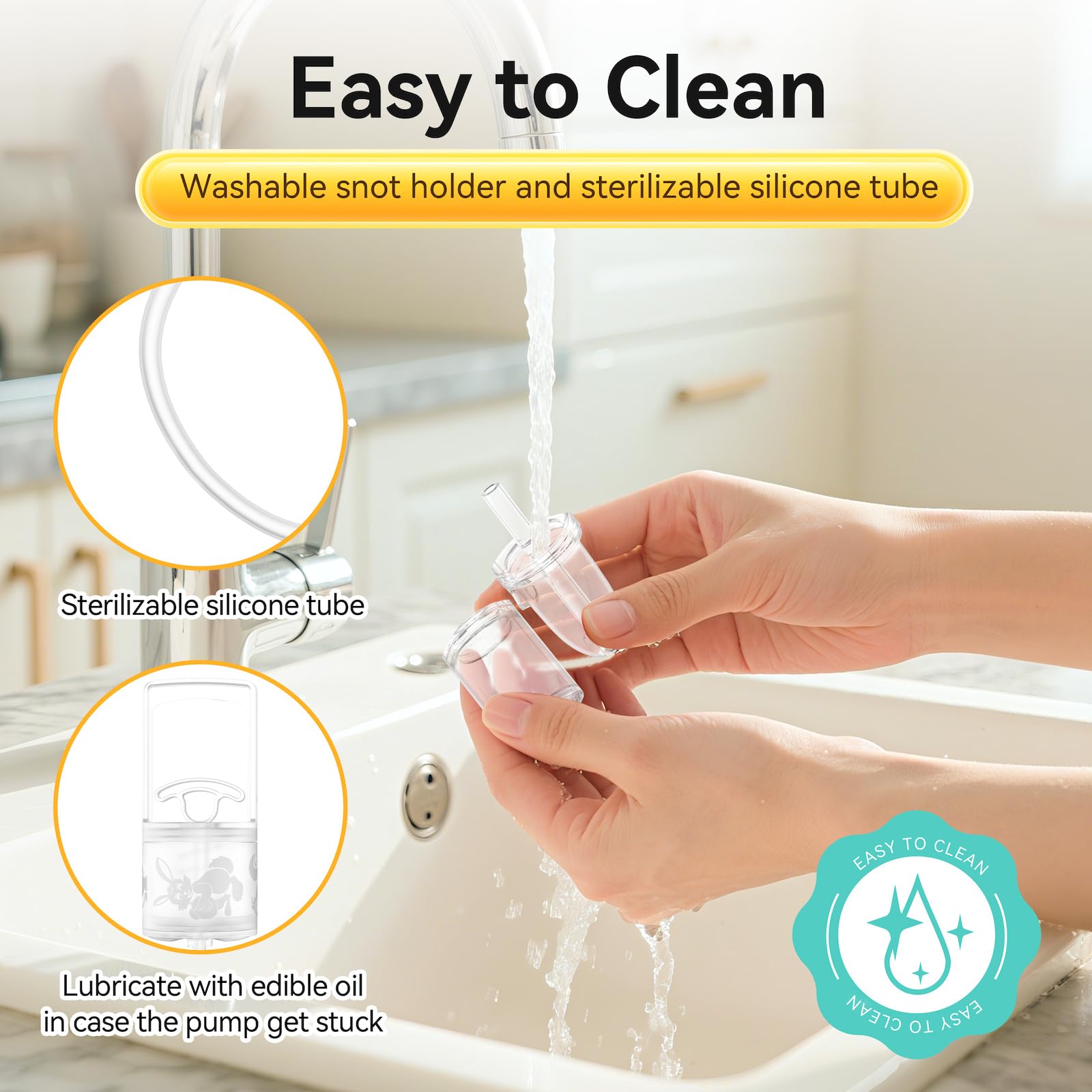 Pumpinose nasal aspirator handle with 3-finger grip for better control.