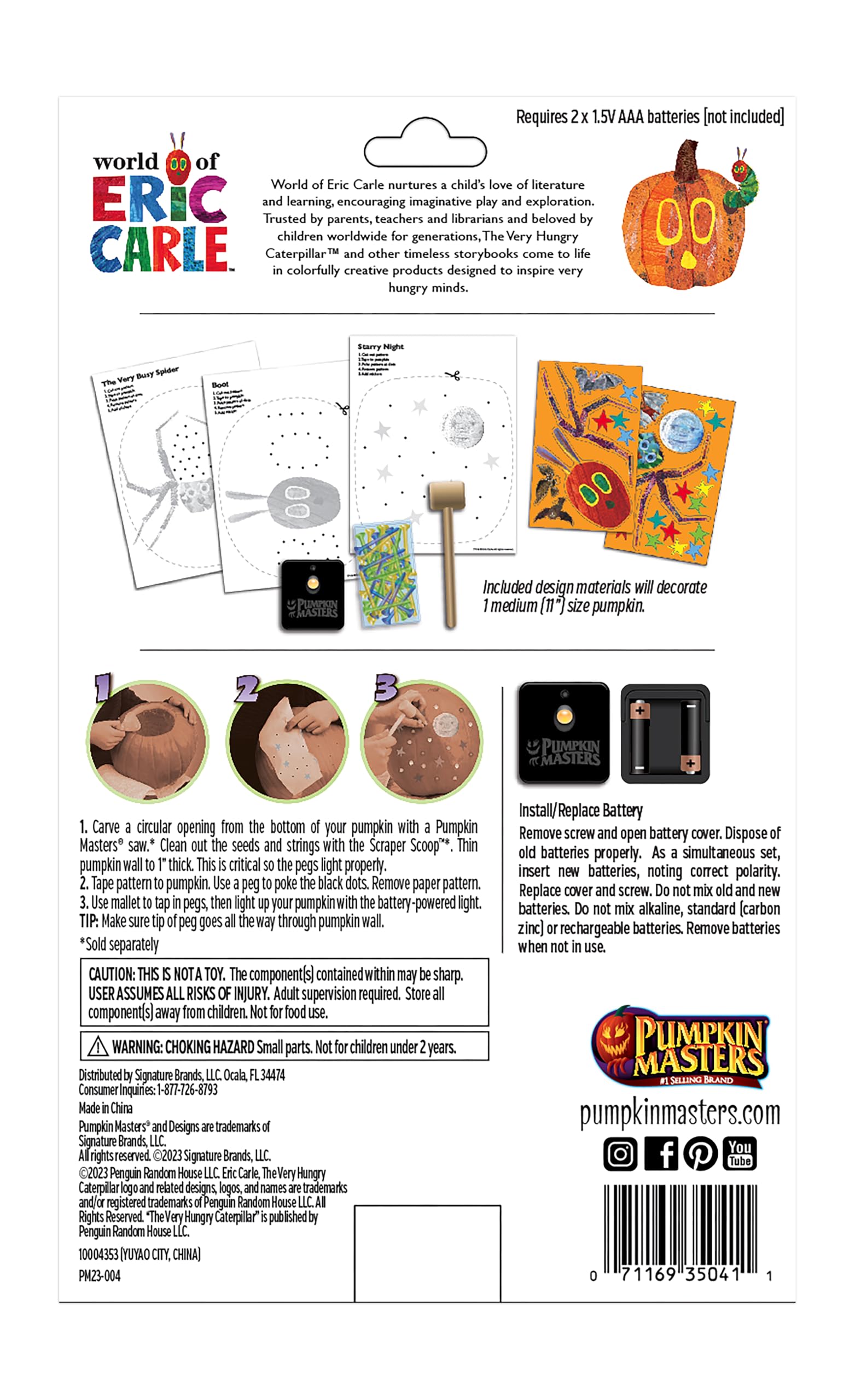 The kit's light and mallet enable easy tapping in designs for glowing pumpkins