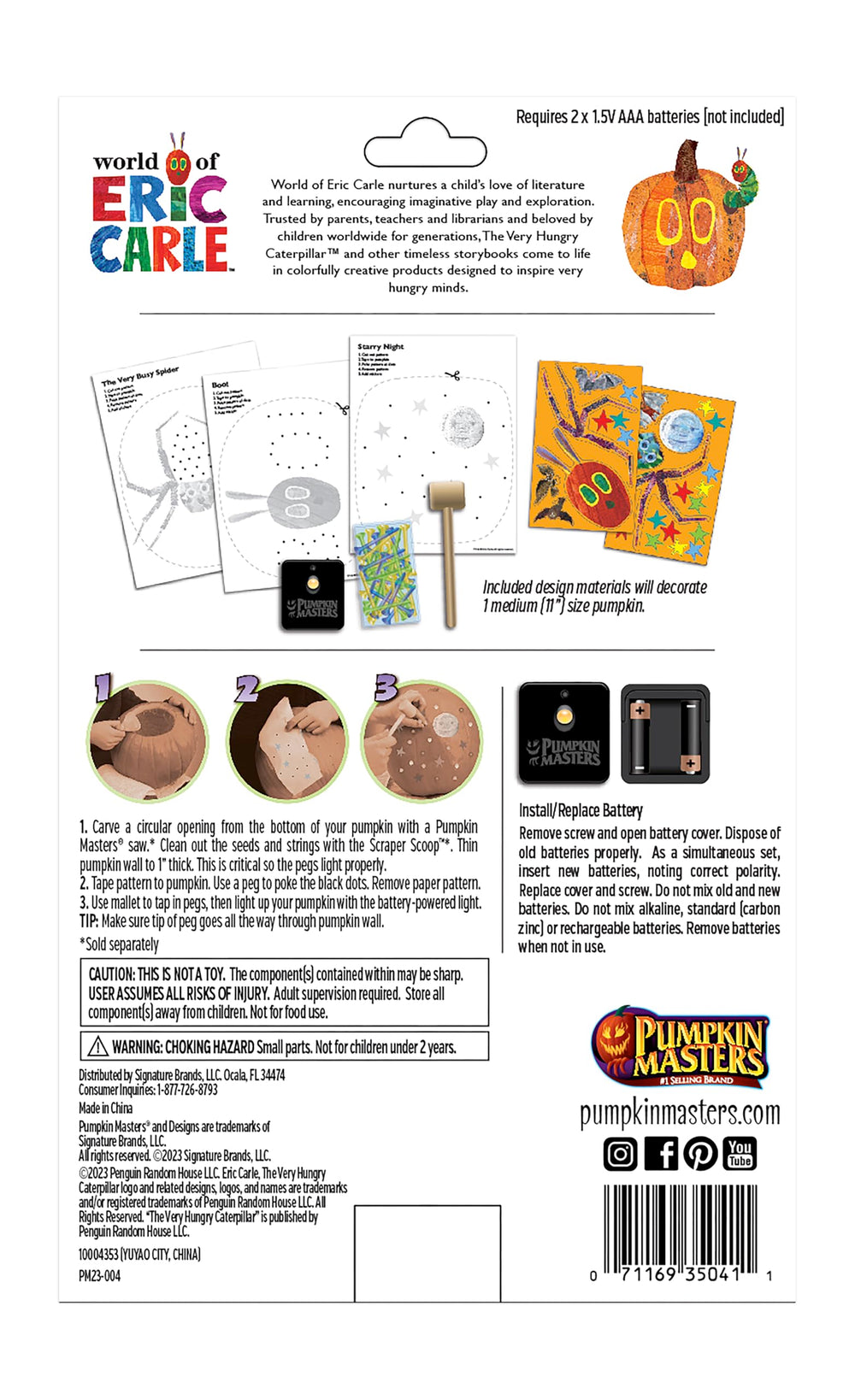The kit's light and mallet enable easy tapping in designs for glowing pumpkins