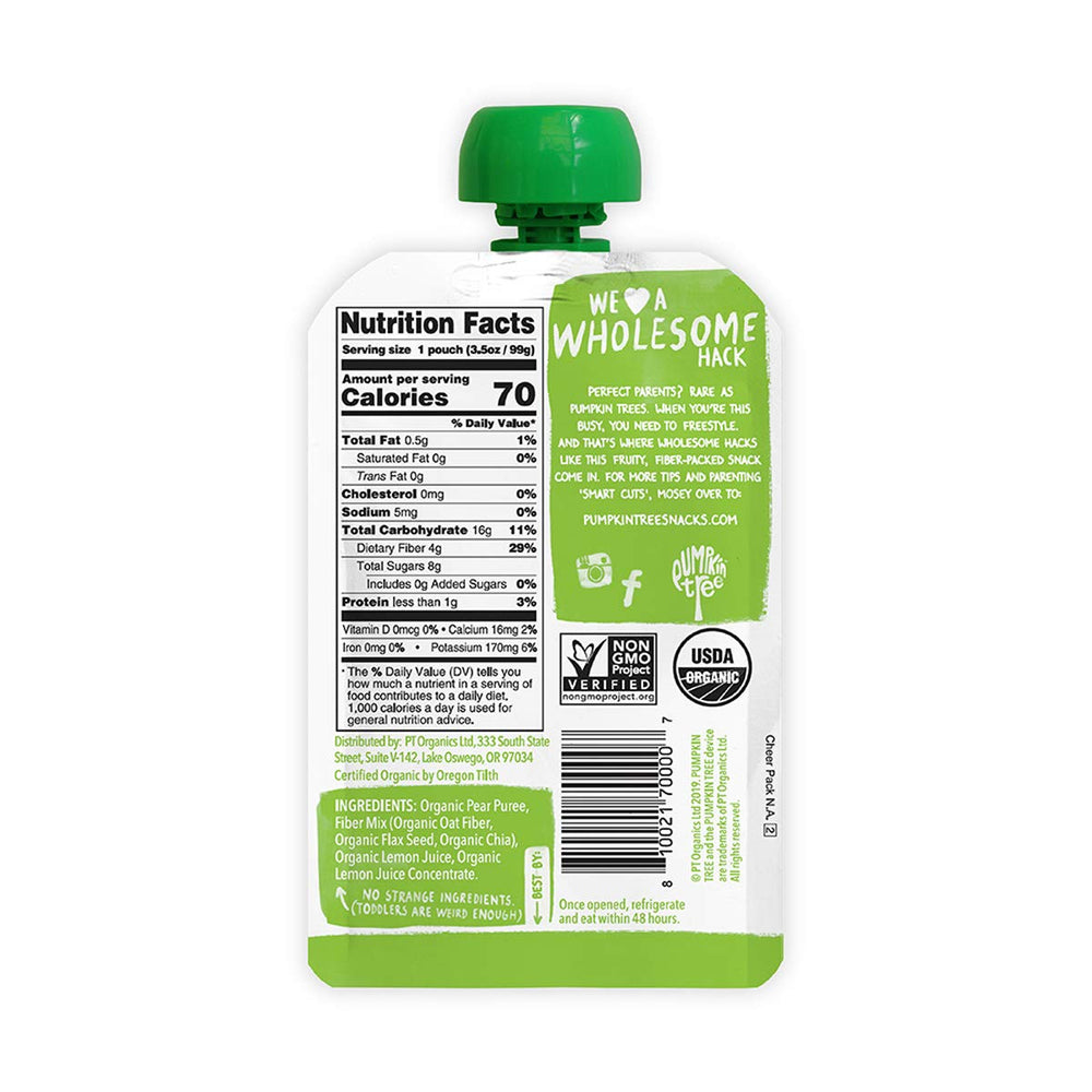 Pumpkin Tree Organics fruit snack pear fiber closeup highlights dietary fiber support