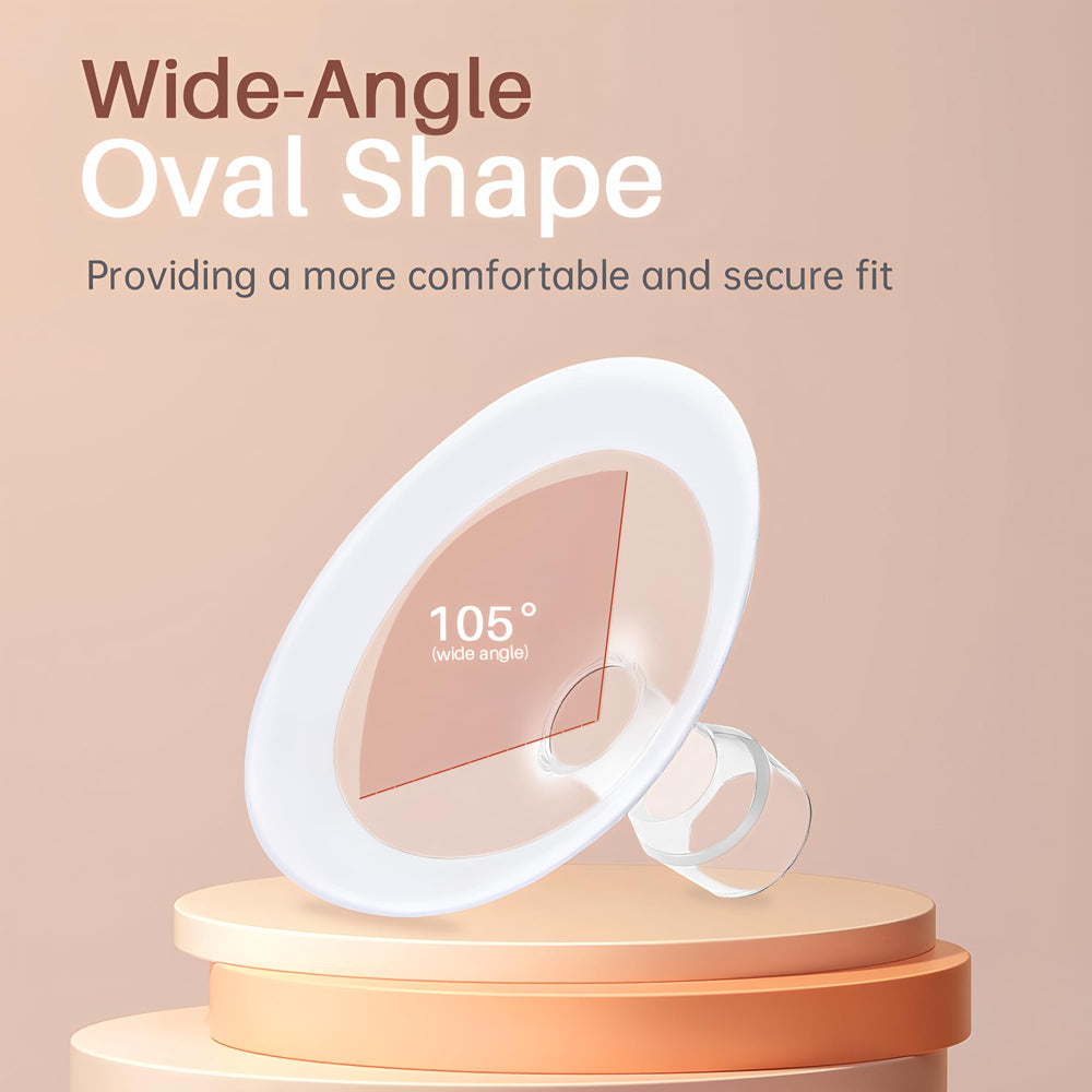 PumpMom-us oval-flex shield 105-degree design in-use for better fit.
