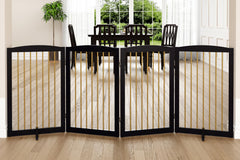 PUPETPO freestanding dog gate in fully assembled form shows quick setup and stable barrier.