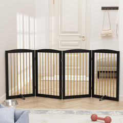 PUPETPO indoor wooden dog gate close-up highlights durable MDF construction and stability.