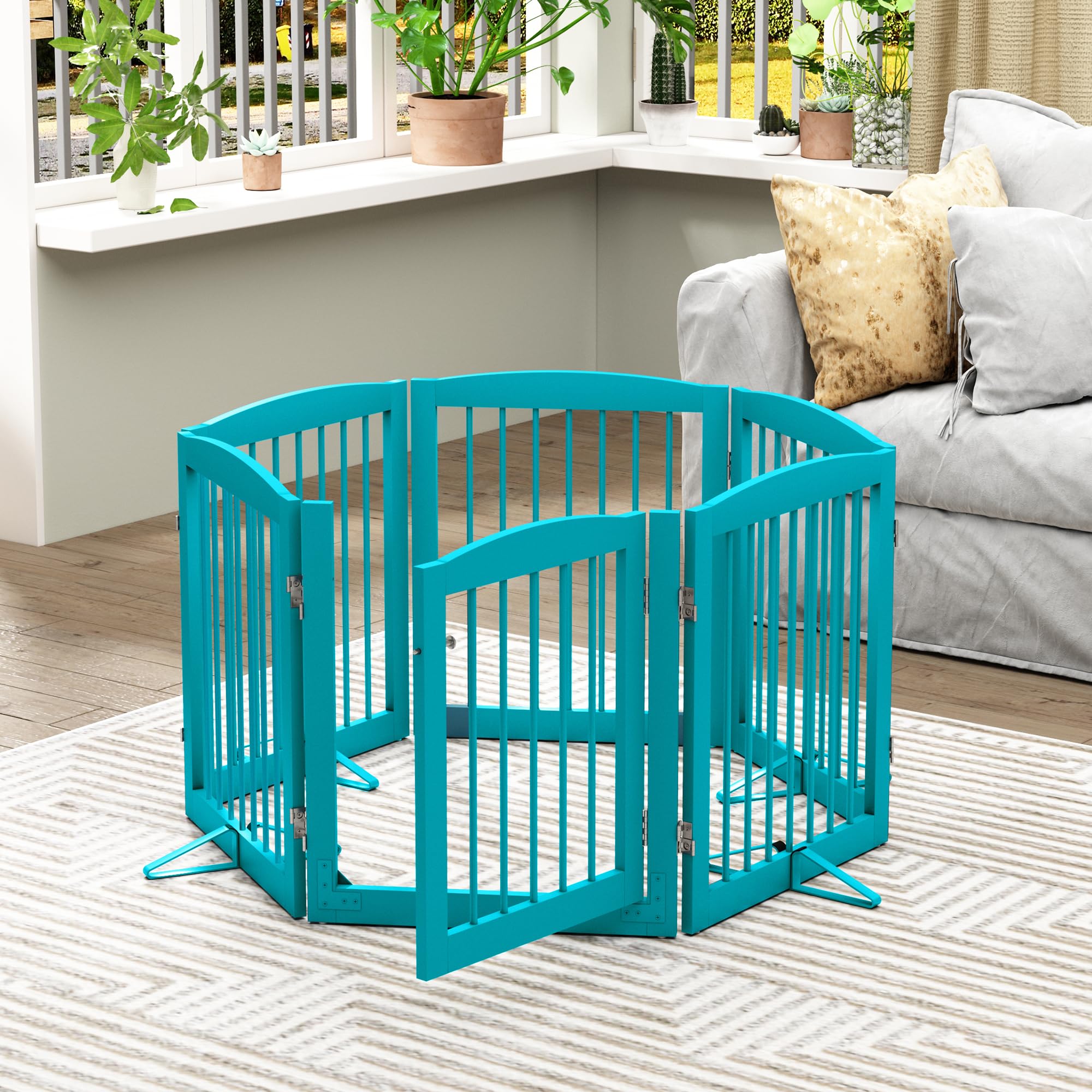 PUPETPO extra-wide 120-inch blue gate fits large doorways and hallways.