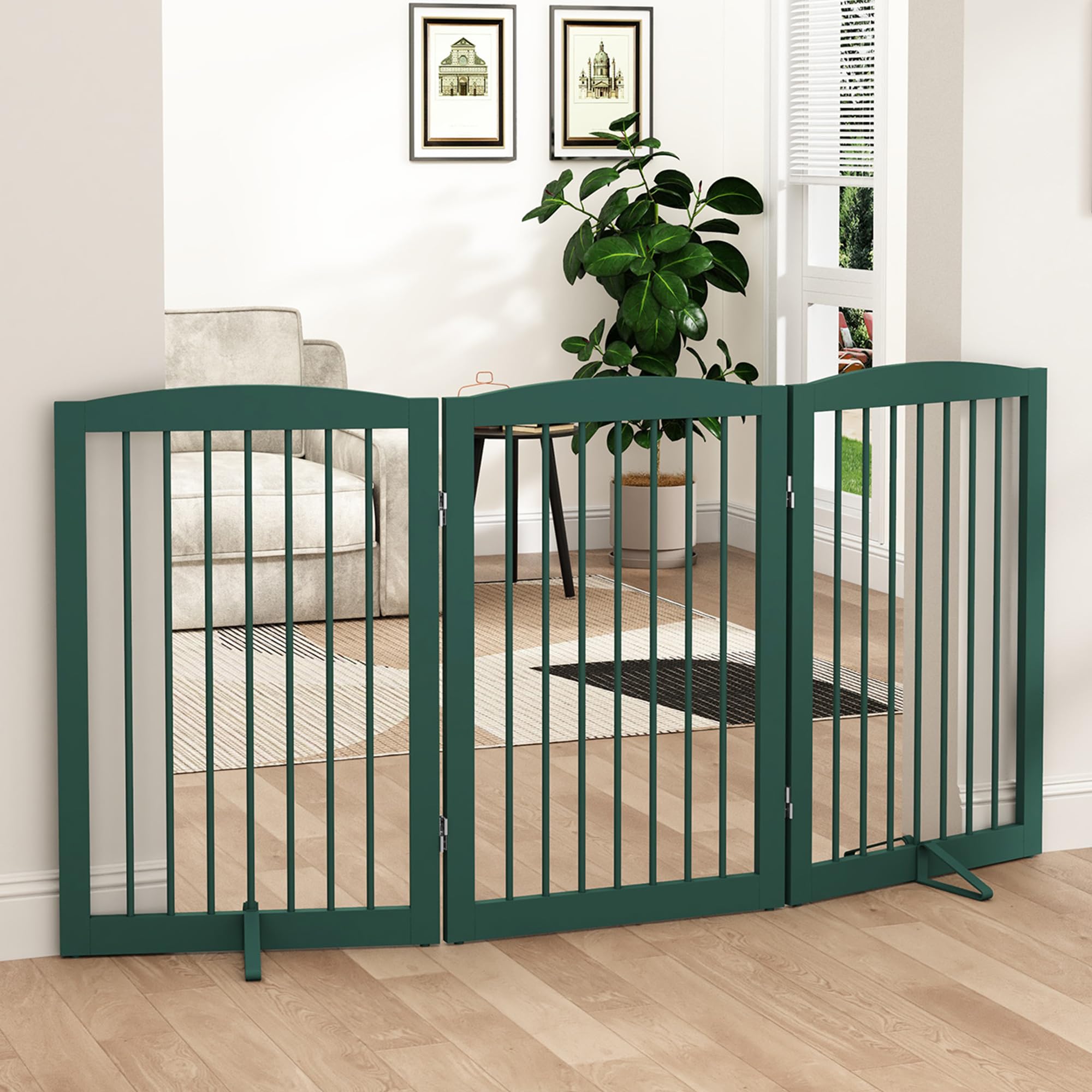 PUPETPO freestanding dog gate assembled for instant room containment.