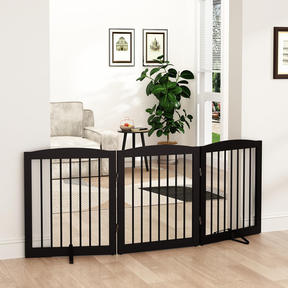 PUPETPO freestanding pet gate folded for compact storage and ready to deploy
