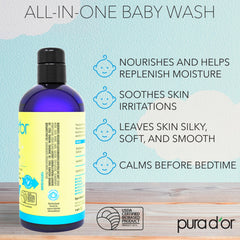 PURA D'OR All-in-One Baby Wash lather closeup highlights mild cleansing for sensitive skin.