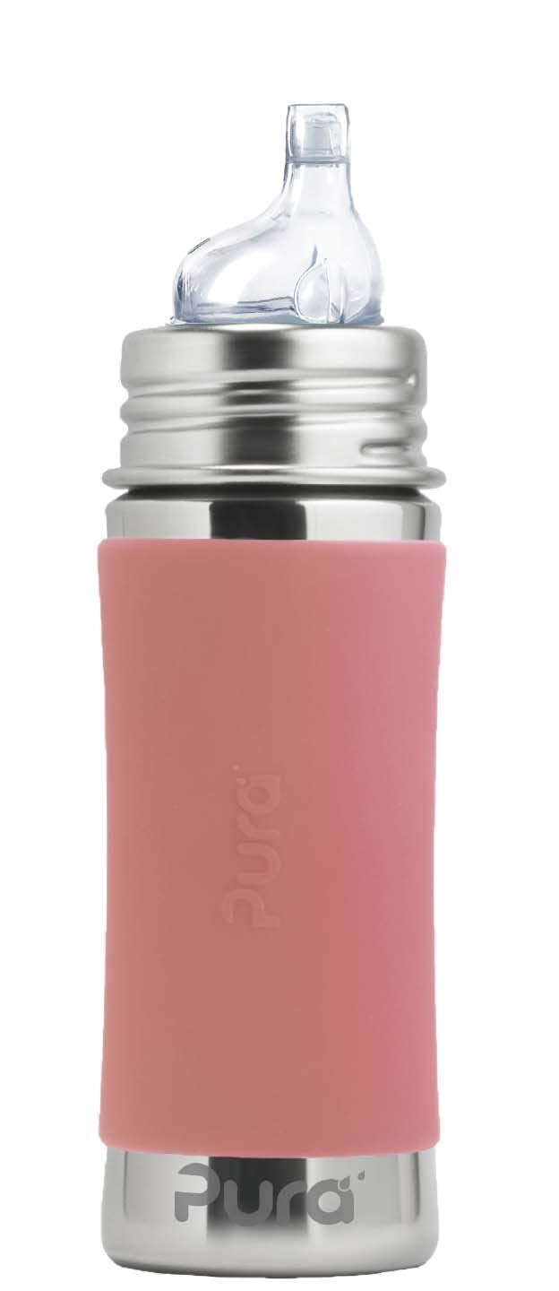 Pura Kiki Rose sleeve on stainless bottle provides secure grip for little hands.