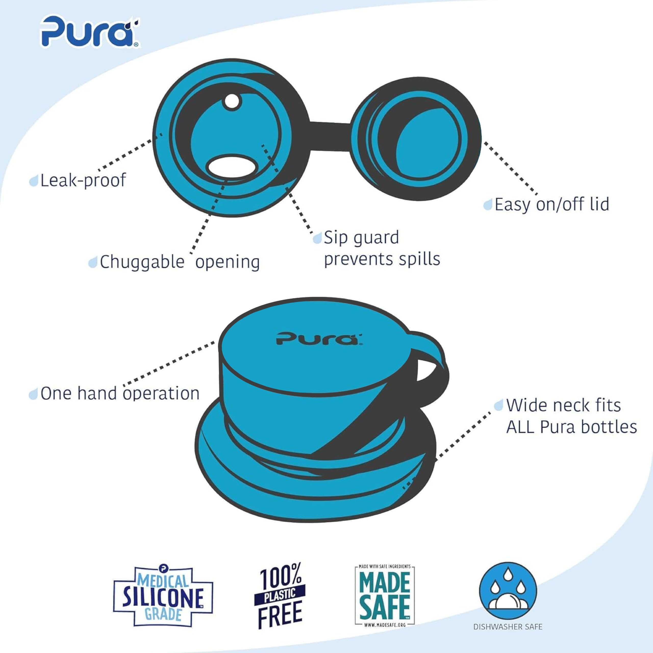 Pura leak-proof top keeps drinks contained during workouts or school-day activities.