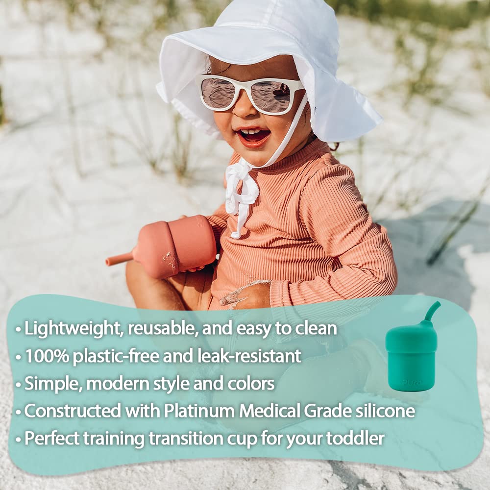 Pura my-my silicone straw cup moss with spill-proof design for kids.