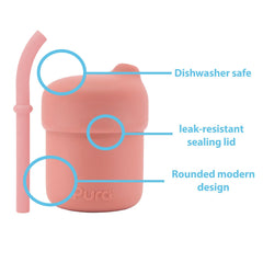 Pura my-my silicone straw cup is dishwasher-safe for quick, convenient cleaning.