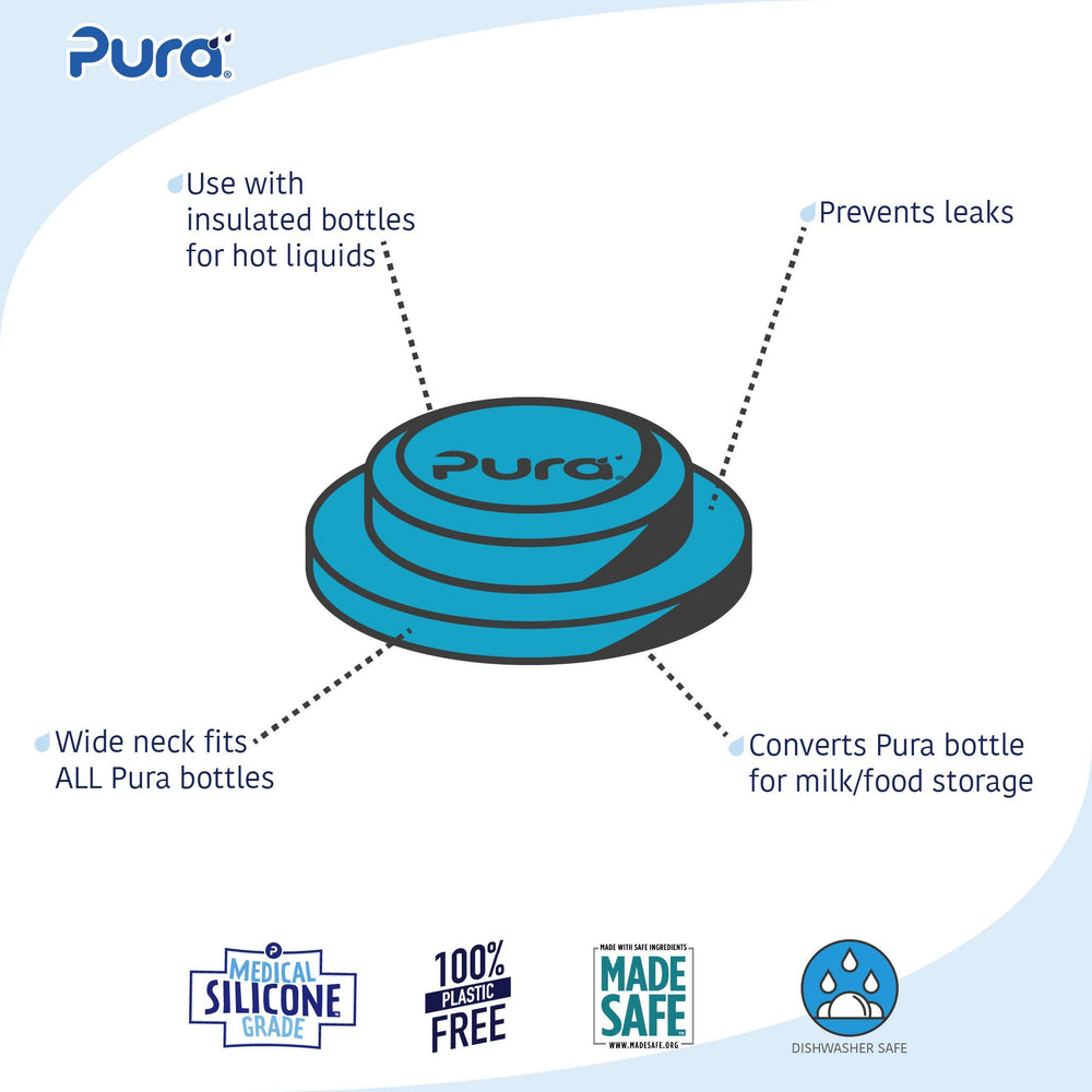 Pura Stainless Universal Lid Aqua closeup seal highlights a secure, leak-safe sealing disk.