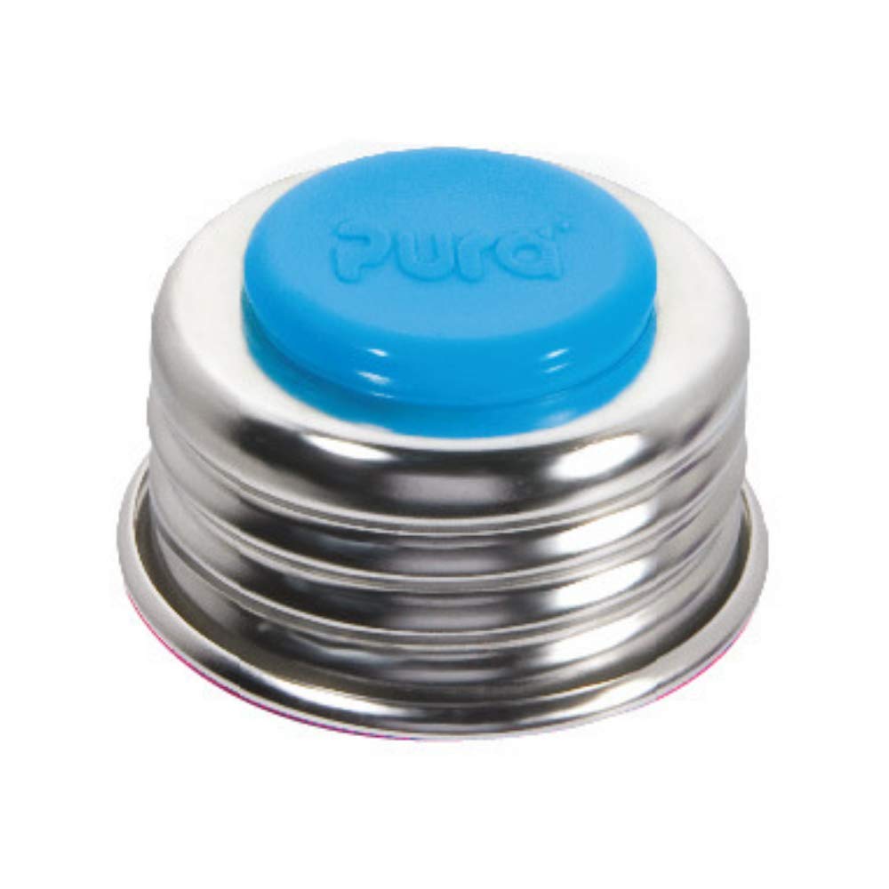 Pura Stainless Universal Lid Aqua front view highlights plastic-free, reusable design.