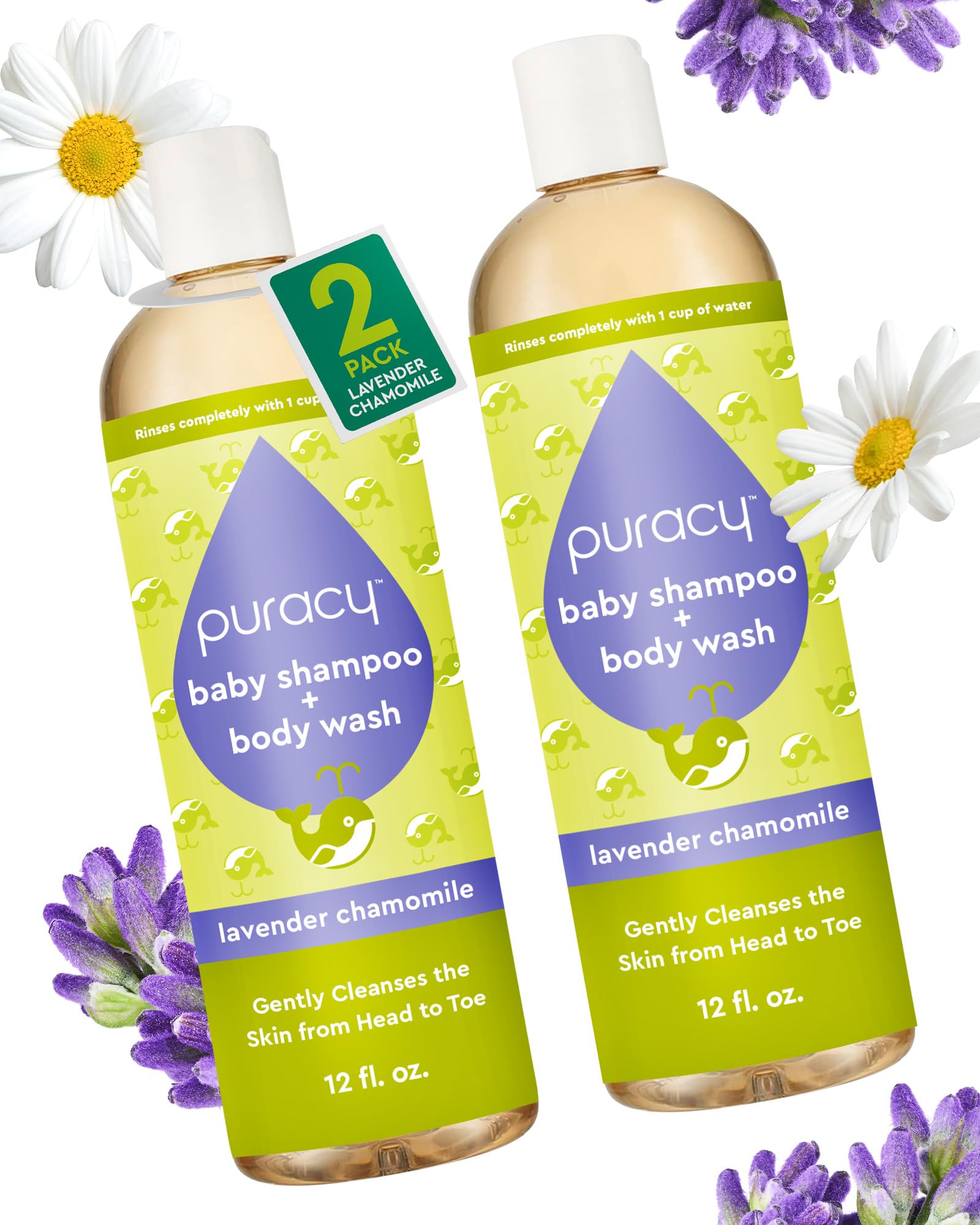 Puracy Baby Shampoo & Body Wash 2-pack packaging emphasizes value and convenience.