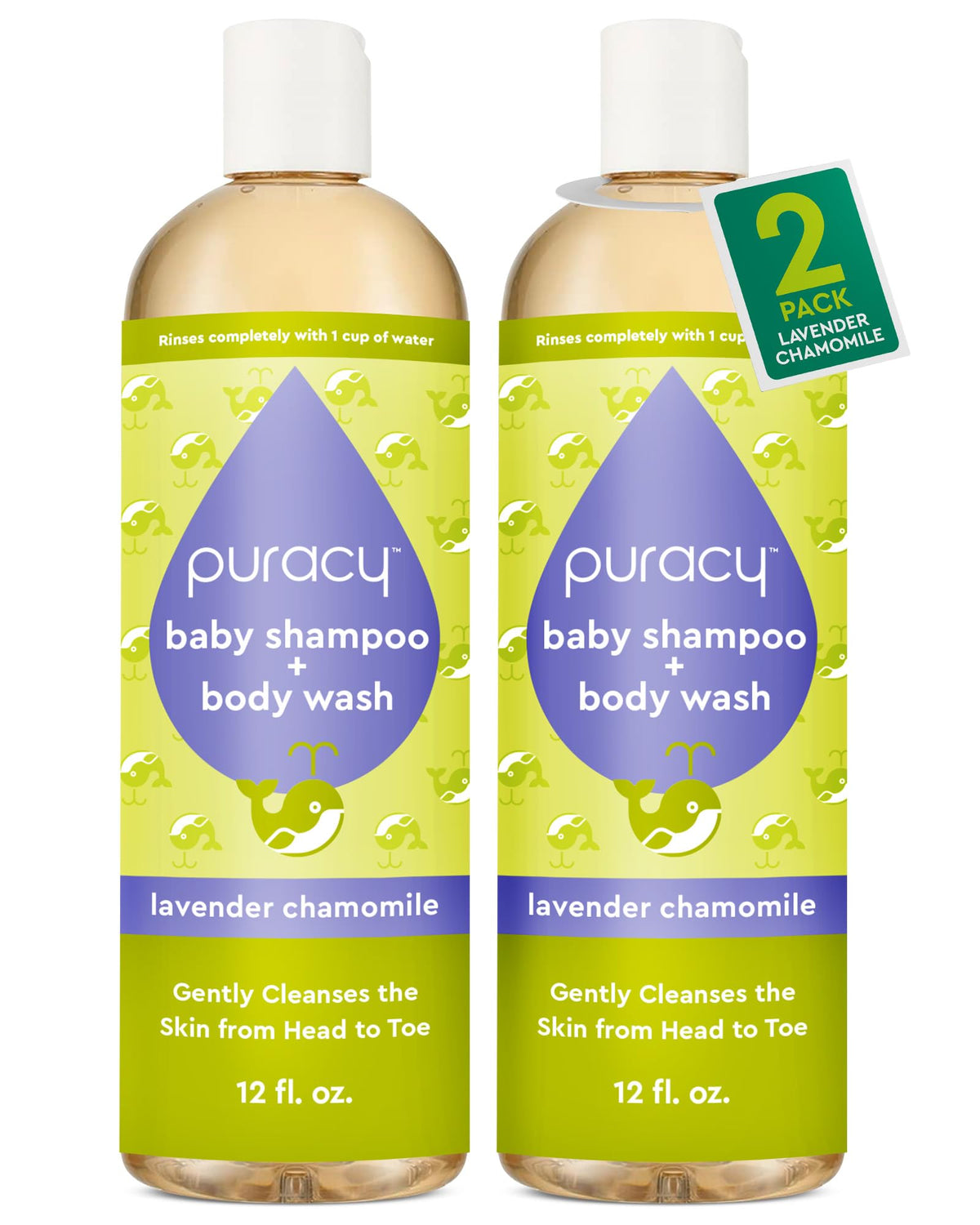 Puracy Baby Shampoo & Body Wash bottle top view for smooth bath times.