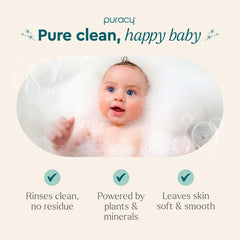 Puracy Baby Shampoo & Body Wash lavender chamomile scent evokes calming bath energy.