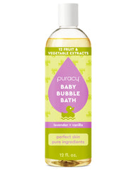 Puracy Bubble Bath for Children bottle pour with lavender vanilla scent for a calming bath.