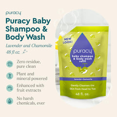 Puracy Lavender Chamomile foam shown for soothing bath-time