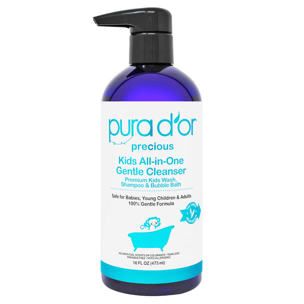 PURA D'OR Kids Wash bottle-front showing tear-free cleansing for sensitive skin