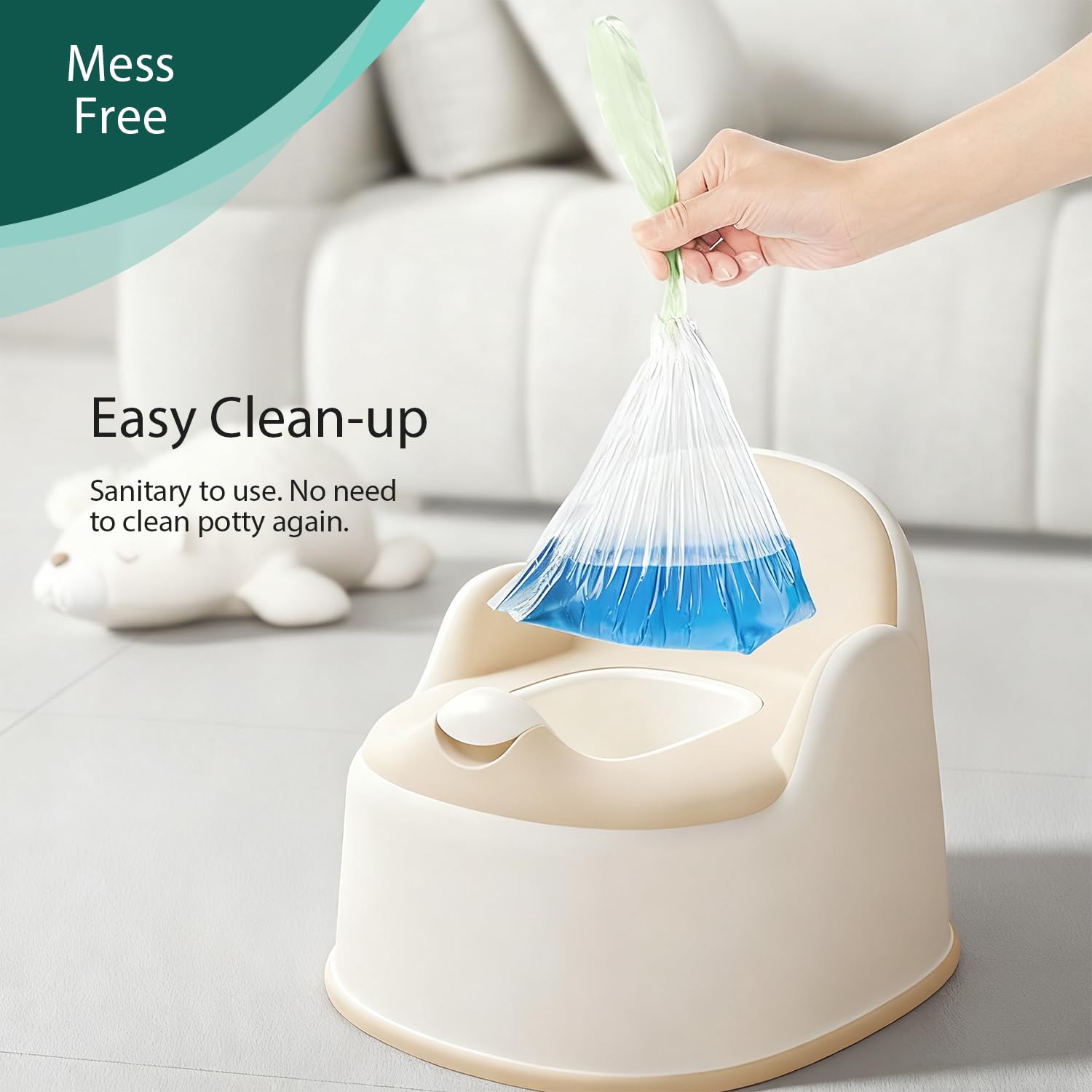 Puravel disposable potty liners cleanup-on-the-go keeps busy families ready for any potty moment.
