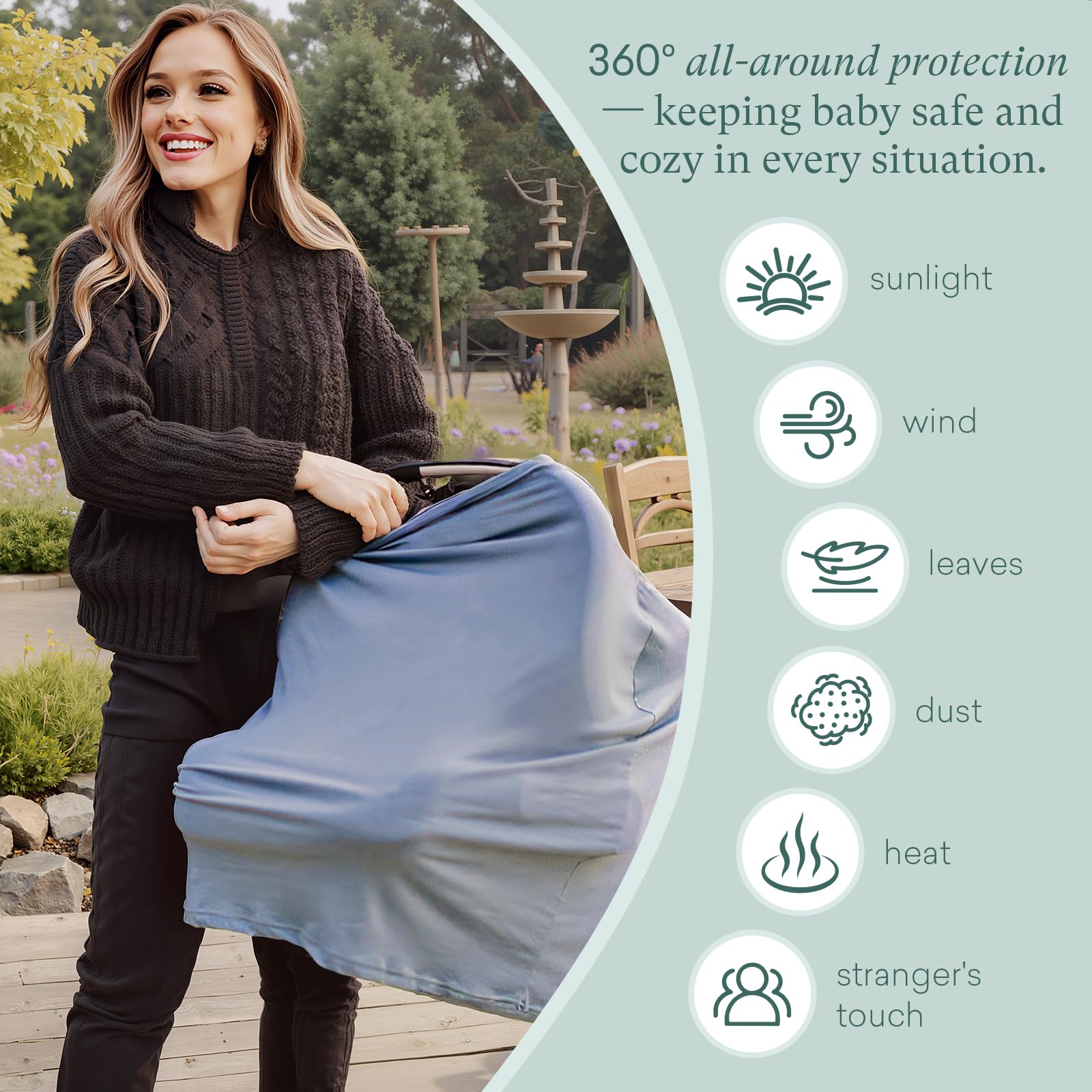PurComfy car seat cover close-up shows soft, stretchy fabric ideal for sensitive skin