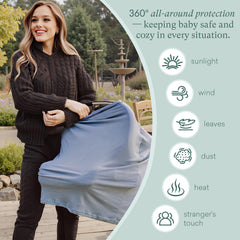 PurComfy car seat cover close-up shows soft, stretchy fabric ideal for sensitive skin